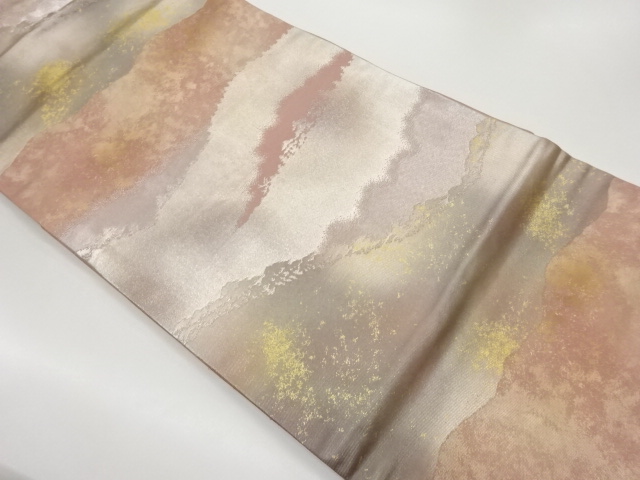 引箔抽象山並みに木々模様織出し名古屋帯